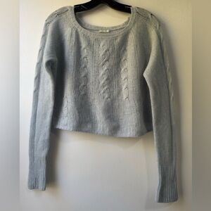 Suss Cashmere Crewneck Elegant Gray Cable Knit Sweater